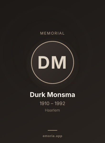 Memorial portrait of Durk Monsma