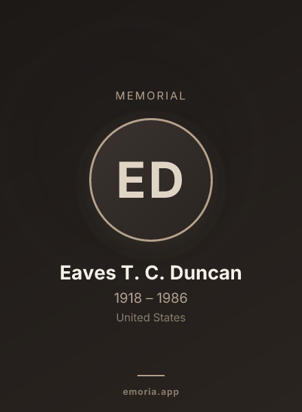 Memorial portrait of Eaves T. C. Duncan