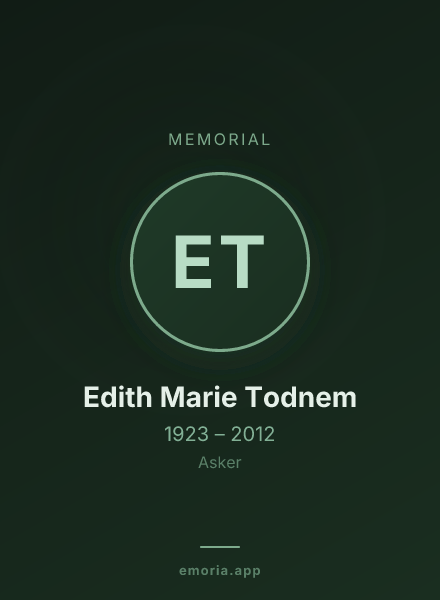 Memorial portrait of Edith Marie Todnem