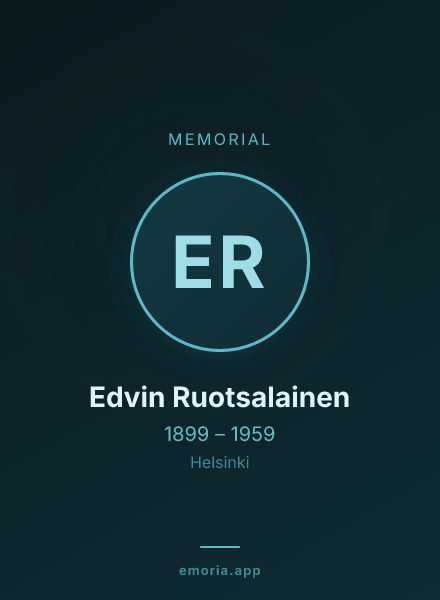 Memorial portrait of Edvin Ruotsalainen