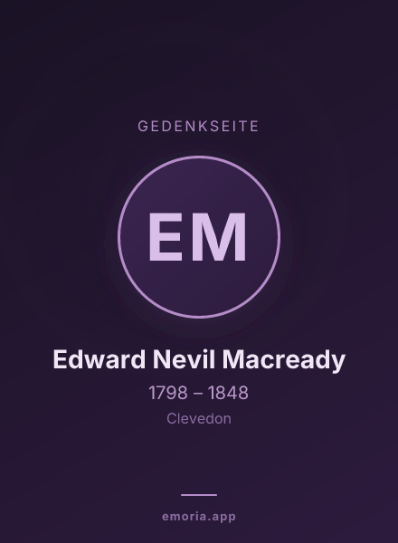 Gedenkportrait von Edward Nevil Macready