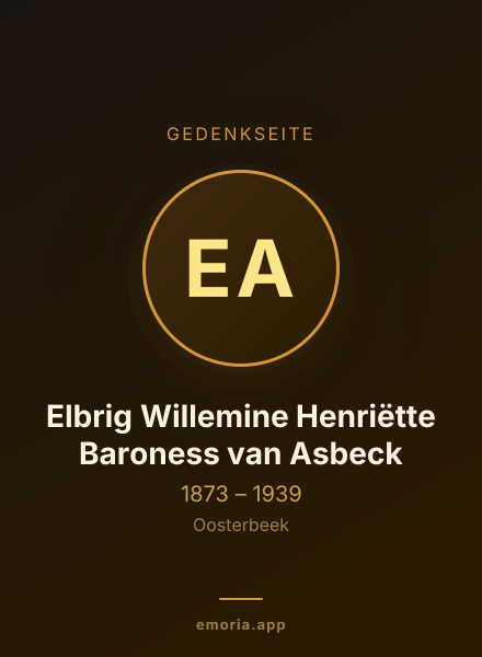 Gedenkportrait von Elbrig Willemine Henriëtte Baroness van Asbeck