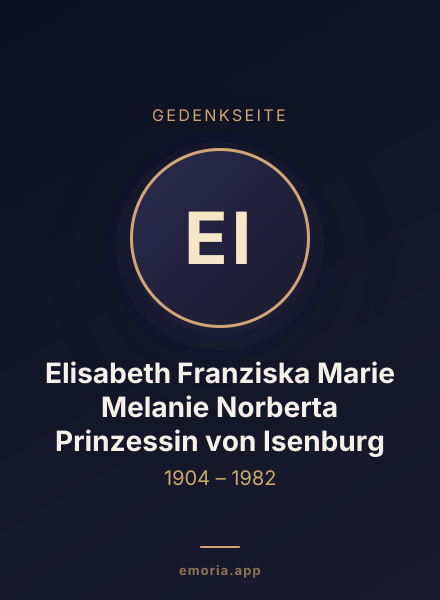 Gedenkportrait von Elisabeth Franziska Marie Melanie Norberta Prinzessin von Isenburg