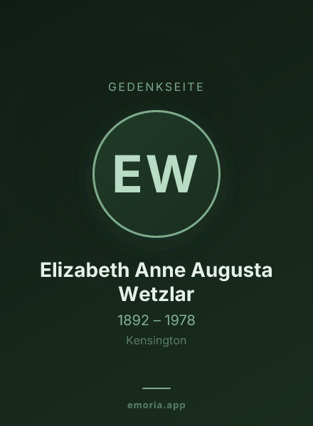 Gedenkportrait von Elizabeth Anne Augusta Wetzlar
