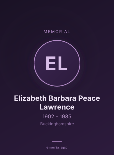 Memorial portrait of Elizabeth Barbara Peace Lawrence