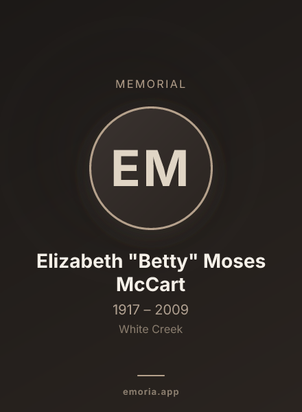 Memorial portrait of Elizabeth "Betty" Moses McCart
