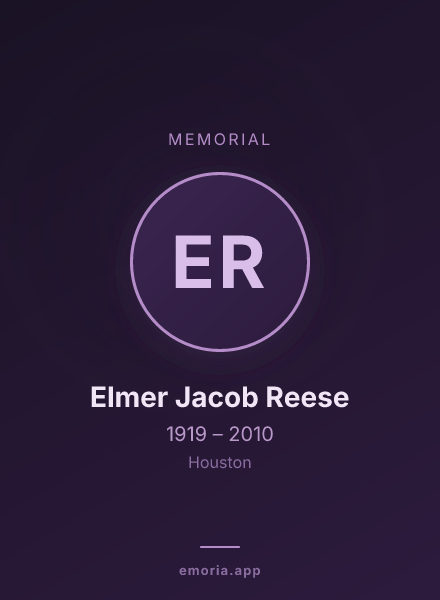 Memorial portrait of Elmer Jacob Reese