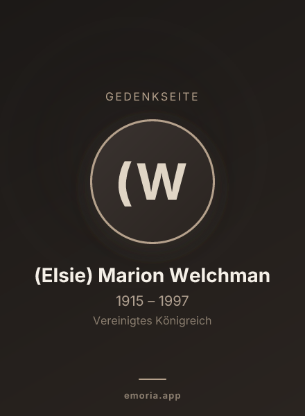 Gedenkportrait von (Elsie) Marion Welchman