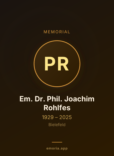 Memorial portrait of Prof. Em. Dr. Phil. Joachim Rohlfes