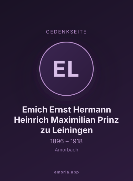 Gedenkportrait von Emich Ernst Hermann Heinrich Maximilian Prinz zu Leiningen