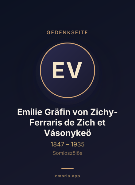 Gedenkportrait von Emilie Gräfin von Zichy-Ferraris de Zich et Vásonykeö