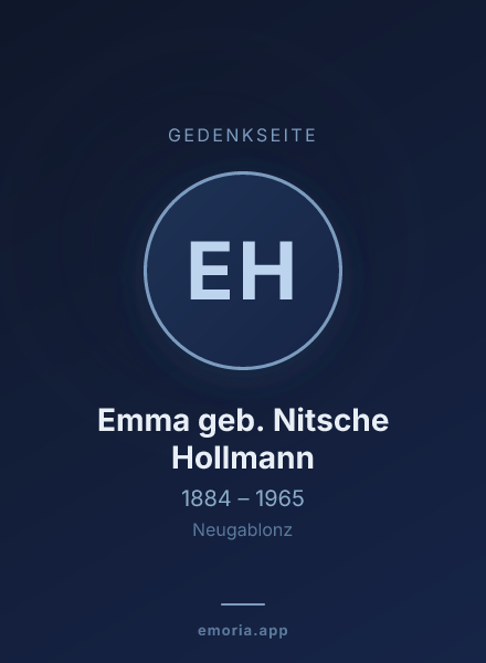 Gedenkportrait von Emma geb. Nitsche Hollmann