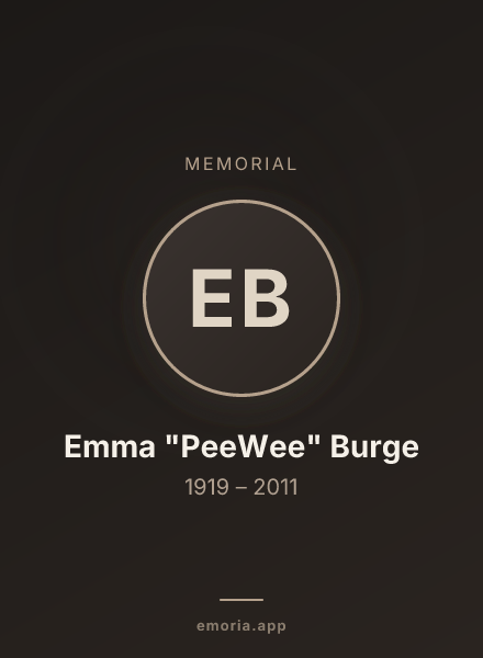 Memorial portrait of Emma "PeeWee" Burge