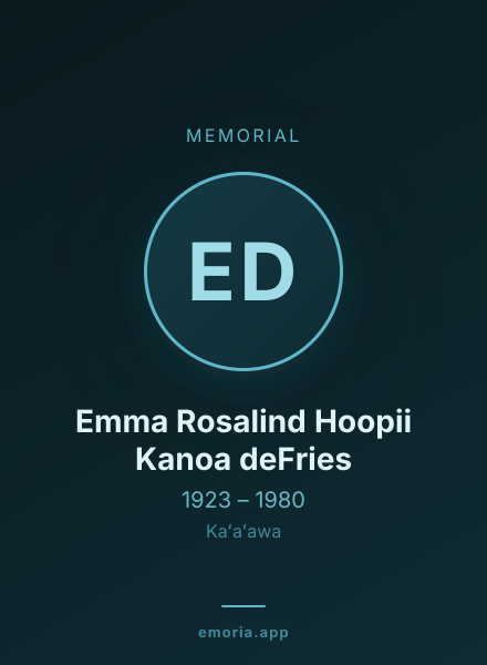 Memorial portrait of Emma Rosalind Hoopii Kanoa deFries