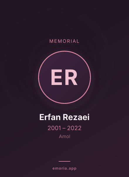 Memorial portrait of Erfan Rezaei