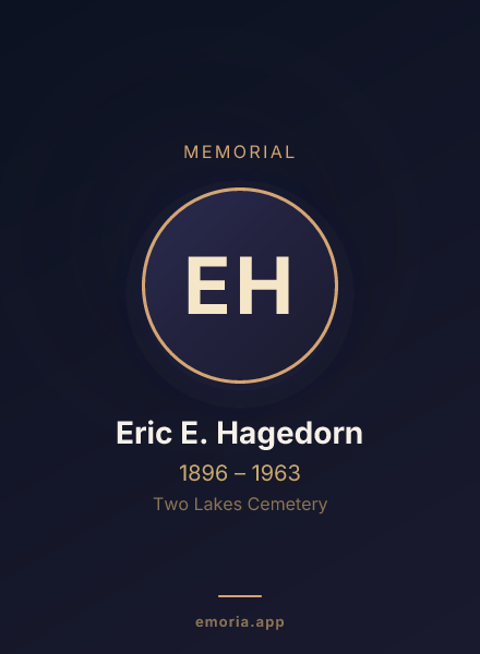 Memorial portrait of Eric E. Hagedorn