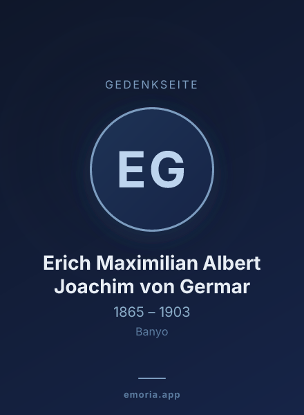 Gedenkportrait von Erich Maximilian Albert Joachim von Germar