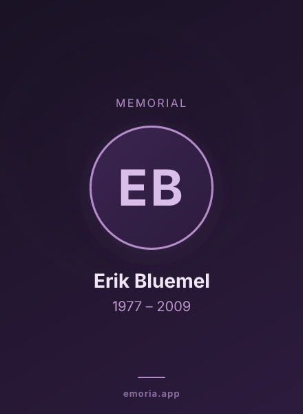 Memorial portrait of Erik Bluemel