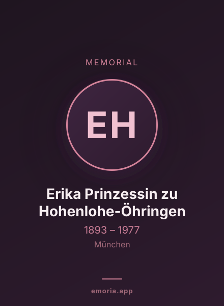 Memorial portrait of Erika Prinzessin zu Hohenlohe-Öhringen