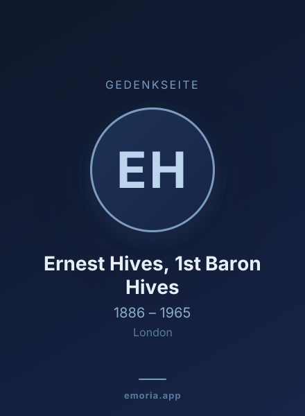 Gedenkportrait von Ernest Hives, 1st Baron Hives