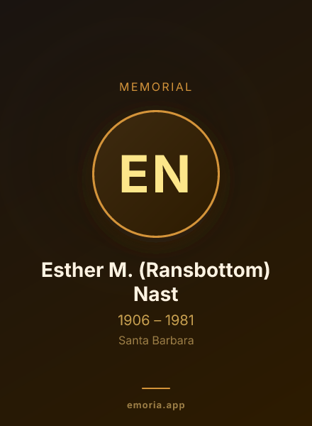 Memorial portrait of Esther M. (Ransbottom) Nast