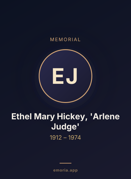 Memorial portrait of Ethel Mary Hickey, 'Arlene Judge'