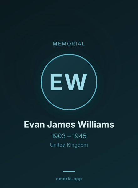 Memorial portrait of Evan James Williams