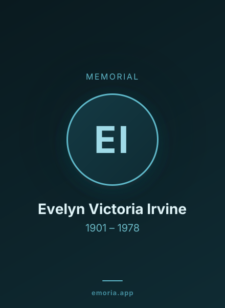 Memorial portrait of Evelyn Victoria Irvine
