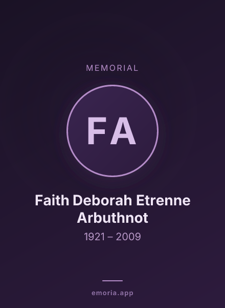 Memorial portrait of Faith Deborah Etrenne Arbuthnot