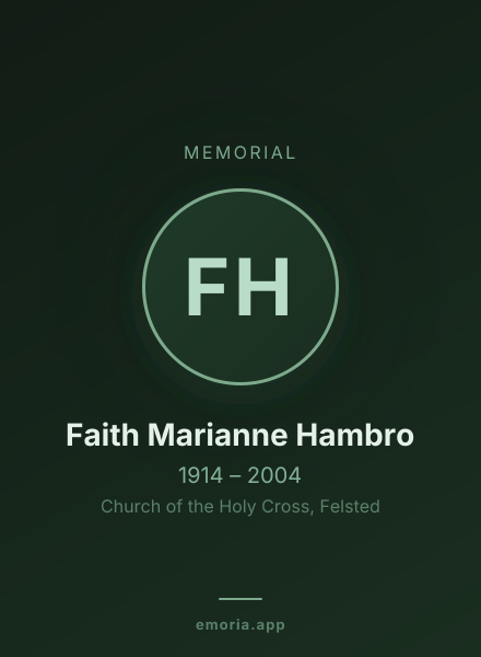 Memorial portrait of Faith Marianne Hambro