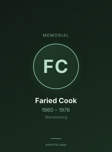 Memorial portrait of Faried Cook