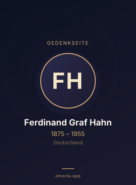 Gedenkportrait von Ferdinand Graf Hahn