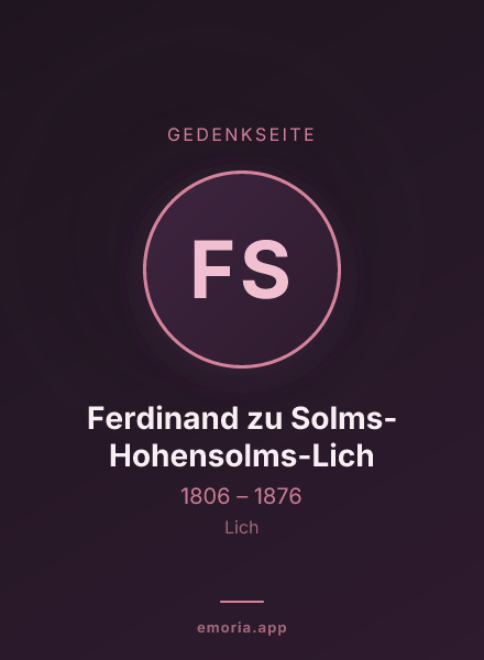 Gedenkportrait von Ferdinand zu Solms-Hohensolms-Lich