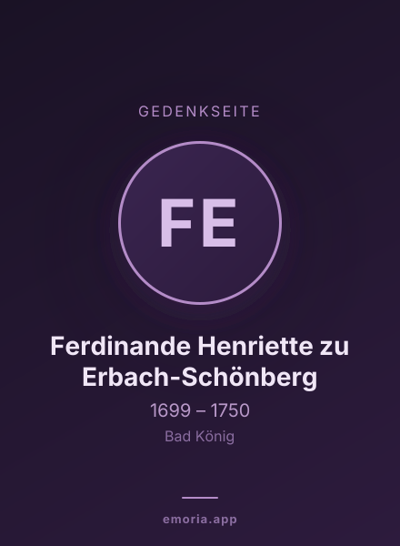 Gedenkportrait von Ferdinande Henriette zu Erbach-Schönberg