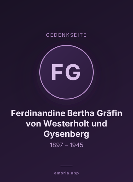 Gedenkportrait von Ferdinandine Bertha Gräfin von Westerholt und Gysenberg