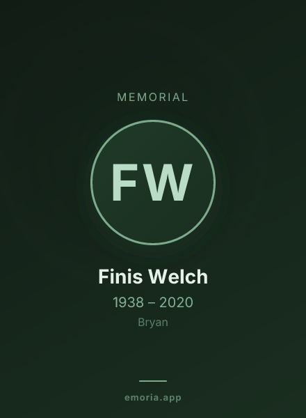 Memorial portrait of Finis Welch
