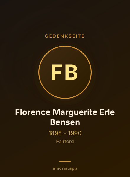 Gedenkportrait von Florence Marguerite Erle Bensen