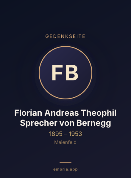 Gedenkportrait von Florian Andreas Theophil Sprecher von Bernegg