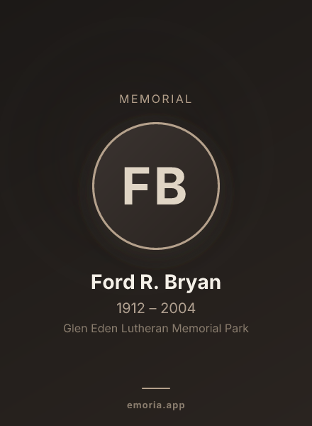 Memorial portrait of Ford R. Bryan