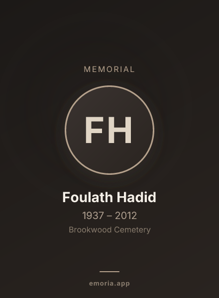 Memorial portrait of Foulath Hadid
