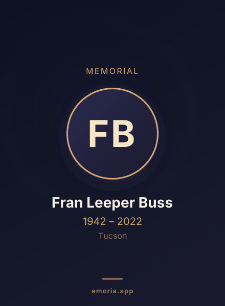 Memorial portrait of Fran Leeper Buss