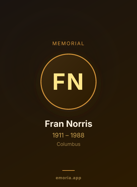 Memorial portrait of Fran Norris