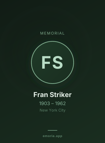 Memorial portrait of Fran Striker