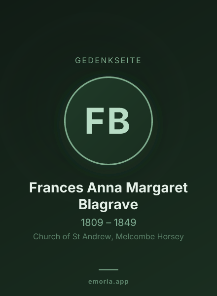 Gedenkportrait von Frances Anna Margaret Blagrave