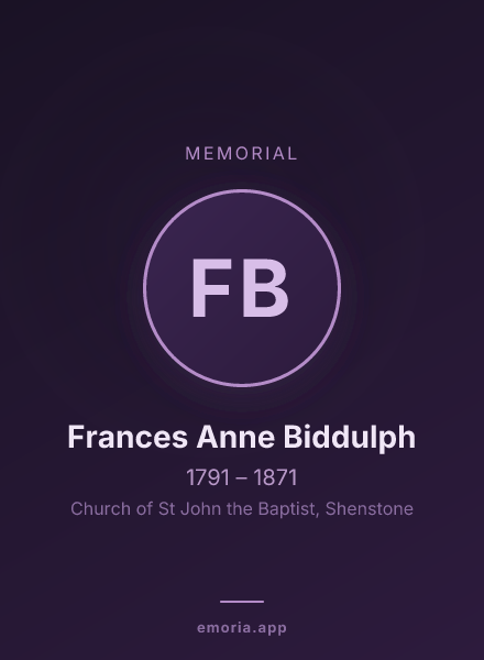 Memorial portrait of Frances Anne Biddulph