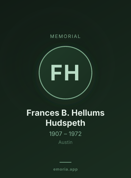 Memorial portrait of Frances B. Hellums Hudspeth