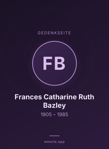 Gedenkportrait von Frances Catharine Ruth Bazley