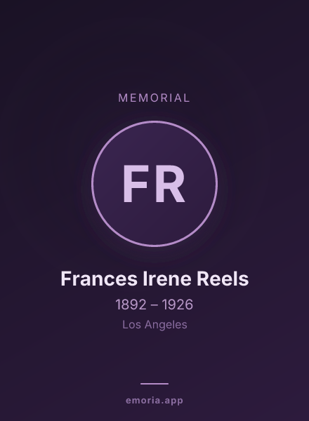 Memorial portrait of Frances Irene Reels