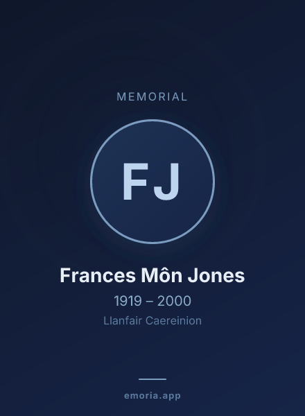 Memorial portrait of Frances Môn Jones