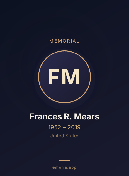 Memorial portrait of Frances R. Mears